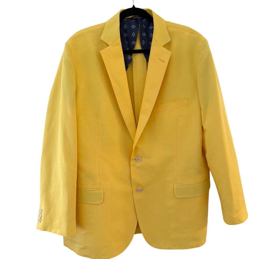 Brooks Brothers 1818 Fitzgerald Yellow Cotton Linen Blazer 48R Tessuti Sondrio